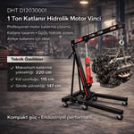 PRODHT 1 Ton Katlanır Hidrolik Vinç - Motor Kaldırma Caraskalı