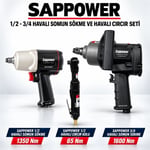 SAPPOWER 1/2 - 3/4 Havalı Somun Sökme Ve Havalı Cırcır Seti