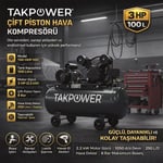 TAKPOWER 100 LT Çift Piston Hava Kompresörü 8 Bar 220V