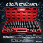 TAKPOWER 1/2 Altı Köşe Uzun Ve Kısa Havalı Lokma Takımı 35 Parça