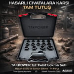 TAKPOWER 1/2 Twist Lokma Seti Hasarlı Cıvata Ve Somun Sökme 14 Parça