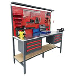 TAKPOWER 2 Metre Takım Tezgahı 6 Çekmeceli Kırmızı