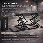 TAKPOWER 3.5 Ton Makaslı Hidrolik Araç Kaldırma Lifti 2 Metre