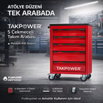 TAKPOWER 5 Çekmeceli Takım Arabası Kırmızı