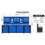 TAKPOWER TTR4430 3 Metre Takım Tezgahı 10 Çekmeceli 2 Dolaplı Mavi