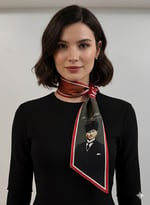 Atatürk Fotoğraflı ve İmzalı Türk Bayraklı Kravat / Eşarp / Fular