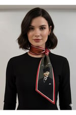 Atatürk Silüet ve İmzalı 3'lü Set Kravat / Eşarp / Fular