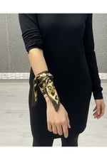 Kırmızı Leopar Şeritli Fular Bandana Estascarf 7,5x100cm