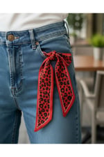 Kırmızı Leopar Şeritli Fular Bandana Estascarf 7,5x100cm