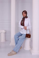 Retro Desenli Kadın Şal Bordo Estascarf