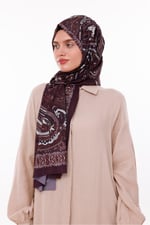 Retro Desenli Kadın Şal Bordo Estascarf