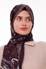 Retro Desenli Kadın Şal Bordo Estascarf