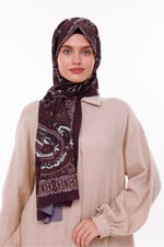 Retro Desenli Kadın Şal Bordo Estascarf
