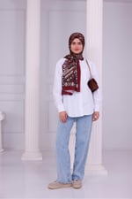 Retro Desenli Kadın Şal Bordo Estascarf