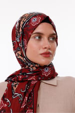 Retro Desenli Kadın Şal Bordo Estascarf
