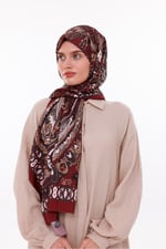 Retro Desenli Kadın Şal Bordo Estascarf