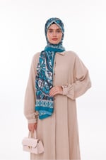 Retro Desenli Kadın Şal Bordo Estascarf