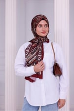 Retro Desenli Kadın Şal Bordo Estascarf