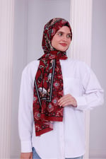 Retro Desenli Kadın Şal Bordo Estascarf