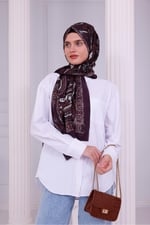 Retro Desenli Kadın Şal Bordo Estascarf