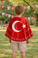 Tarzını Seç Çift Taraflı Ayyıldız Türk Bayraklı Pelerin Gösteri Kostümü 145x73cm