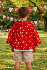 Tarzını Seç Çift Taraflı Ayyıldız Türk Bayraklı Pelerin Gösteri Kostümü 145x73cm