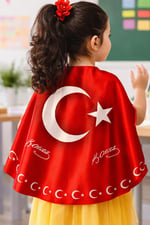 Tarzını Seç Çift Taraflı Ayyıldız Türk Bayraklı Pelerin Gösteri Kostümü 145x73cm