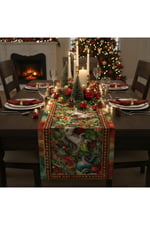 Yılbaşı Temalı Dijital Baskılı Runner Örtüsü Christmas 40x140 cm