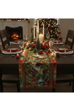 Yılbaşı Temalı Dijital Baskılı Runner Örtüsü Christmas 40x140 cm