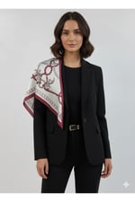 Zincir Desenli Lacivert Üçgen Fular Bandana Estacraft - 100x45 cm
