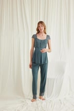 Arias Closet Dantelli Önü Düğmeli Hamile Lohusa 3'lü Viskon Pijama Takımı