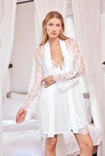 Arias Closet Dantelli Tüllü ve Dekolteli Saten Sabahlık Takımı