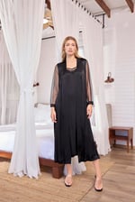 Arias Closet Dantelli Tüllü ve Dekolteli Saten Sabahlık Takımı