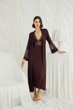 Arias Closet Göğüs ve Sırt Dekolteli Dantelli Sabahlık Takımı
