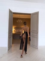 Arias Closet Özel Tasarım Siyah Dantel İşlemeli Göğüs Detaylı Yırtmaçlı Fantezi Gecelik