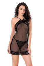 Arias Closet Siyah Kısa File-Tül Gecelik 8132