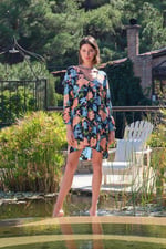 Arias Closet Viskon Çiçek ve Yaprak Desenli Uzun Kollu Elbise