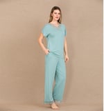 Arias Closet Viskon Şık Tasarım Dantel İşlemeli Mint Yeşil Kısa Kol Pijama Takımı