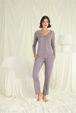 Arias Closet Yakası Kolu ve Omzu Dantelli Boydan Düğmeli Pijama Takımı