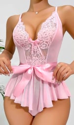 Kadın  Kontrast Dantel Kemerli Teddy Body Gecelik 2118