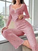 Kadın Çiçek Desenli Yumuşak Pamuklu Uzun Pijama Takımı 5132