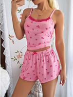Kadın Çiçekli Dantelli Şortlu Pijama Takım 5177