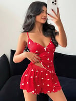 Kadın Kalp Desenli Şortlu Pijama Takım 5178