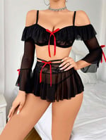 Kadın Siyah Etek Bustiyer Sexy Gecelik Takım 2157