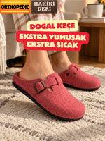 Doğal Keçeli Ortopedik Hakiki Deri Kışlık Ev Terliği Tokalı Mekval dikişli 9 Dokunuş