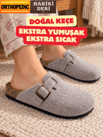 Doğal Keçeli Ortopedik Hakiki Deri Kışlık Ev Terliği Tokalı 9 Dokunuş