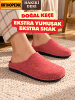 Doğal Keçeli Ortopedik Hakiki Deri Kışlık Ev Terliği Mekval dikişli 9 Dokunuş