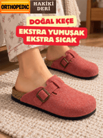 Doğal Keçeli Ortopedik Hakiki Deri Kışlık Ev Terliği Tokalı 9 Dokunuş