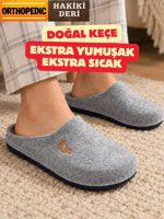 Doğal Keçeli Ortopedik Hakiki Deri Kışlık Ev Terliği Mekval dikişli 9 Dokunuş