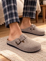 Doğal Keçeli Ortopedik Hakiki Deri Kışlık Ev Terliği Tokalı Mekval dikişli 9 Dokunuş